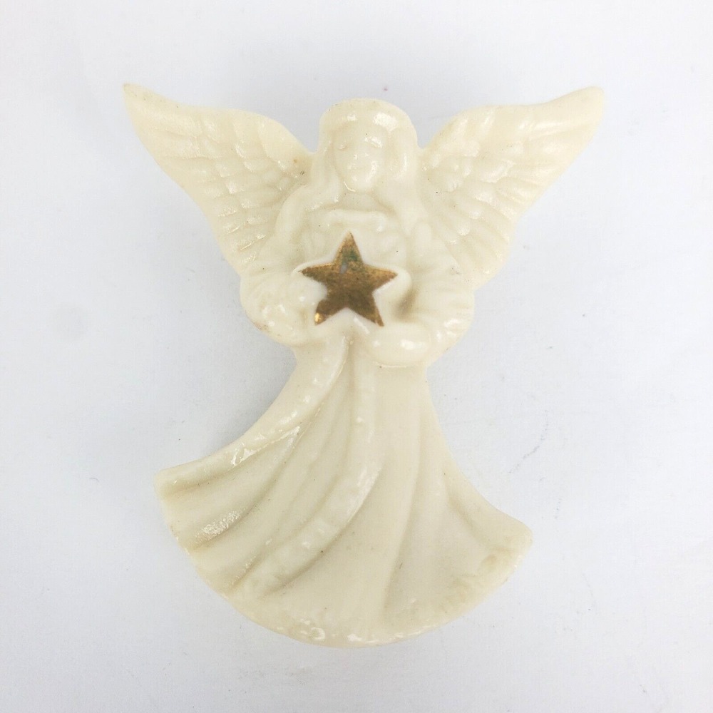 Lenox Off-White Porcelain Christmas Angel Holding Star Brooch Pin Jewelry